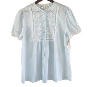 Vintage Barbizon Lazy Gina Babydoll Pajama Top Blue Lace Size M NEW Old Stock